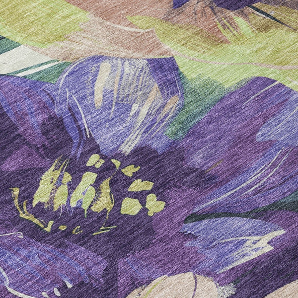 HomeRoots 5' Purple and Lavender Floral Area Rug - Durable, Washable Design for Indoor and Outdoor Spaces 10' X 14' 611089