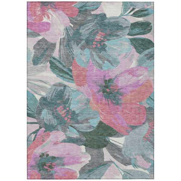 HomeRoots 5' Teal Blue and Aqua Floral Area Rug - Durable, Washable Design for Indoor and Outdoor Spaces 5' X 8' 611097