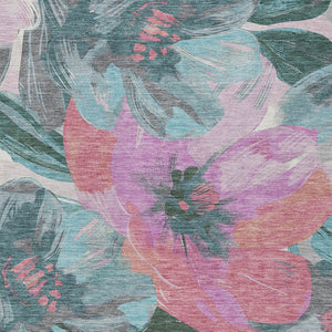 HomeRoots 5' Teal Blue and Aqua Floral Area Rug - Durable, Washable Design for Indoor and Outdoor Spaces 8' X 10' 611099