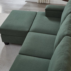 English Elm 86" Linen Sectional Sofa with Storage Ottoman Reversible Chaise for Small Spaces Dark Green W1669S00037
