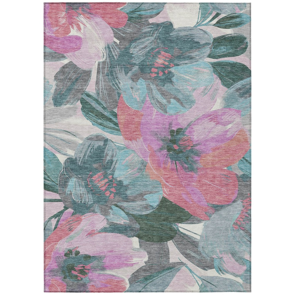 HomeRoots 9' Indoor Outdoor Teal Blue Aqua Floral Area Rug - Washable, Durable, Versatile for Any Space! 611100