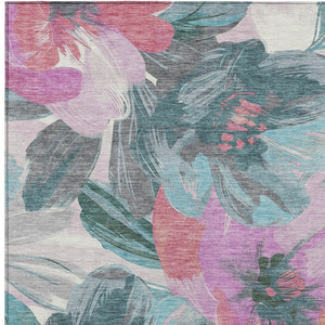 HomeRoots 9' Indoor Outdoor Teal Blue Aqua Floral Area Rug - Washable, Durable, Versatile for Any Space! 611100