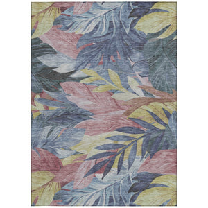 HomeRoots 5' Denim Blue and Blush Floral Area Rug - Stylish, Washable, Indoor/Outdoor, Durable Design for Every Home 5' X 8' 611103