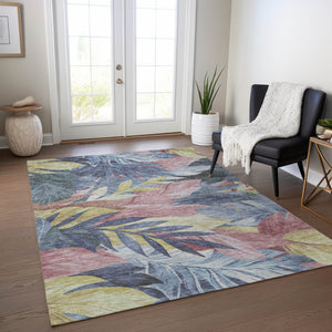 HomeRoots 5' Denim Blue and Blush Floral Area Rug - Stylish, Washable, Indoor/Outdoor, Durable Design for Every Home 5' X 8' 611103