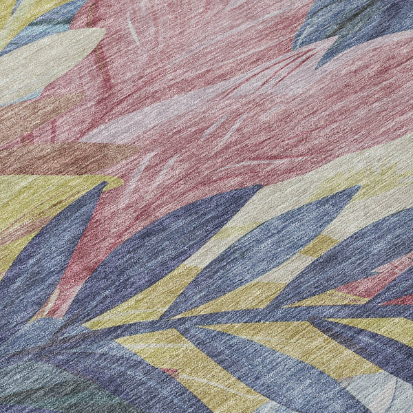 HomeRoots 5' Denim Blue and Blush Floral Area Rug - Stylish, Washable, Indoor/Outdoor, Durable Design for Every Home 8' Round 611104