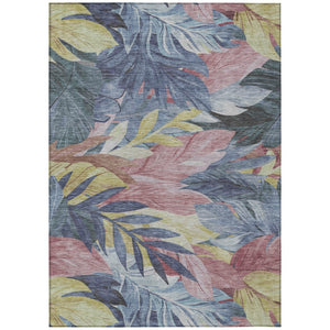 HomeRoots 5' Denim Blue and Blush Floral Area Rug - Stylish, Washable, Indoor/Outdoor, Durable Design for Every Home 8' X 10' 611105