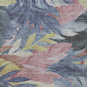 HomeRoots 5' Denim Blue and Blush Floral Area Rug - Stylish, Washable, Indoor/Outdoor, Durable Design for Every Home 8' X 10' 611105
