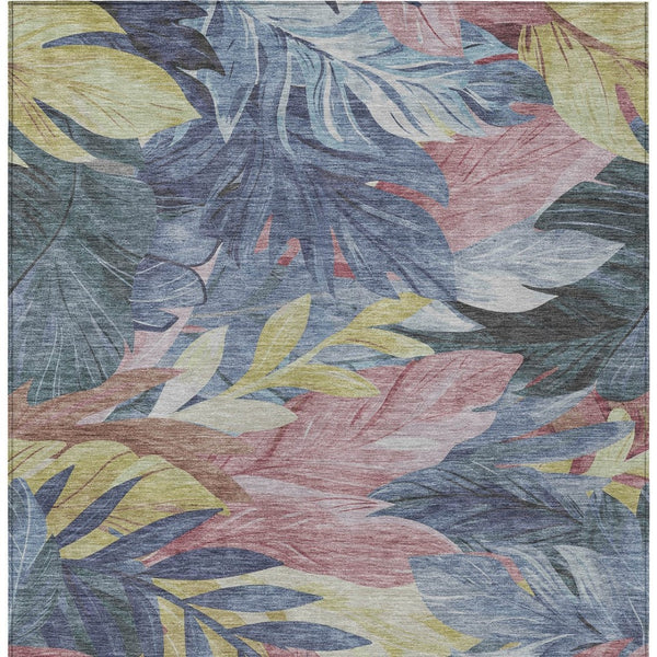 HomeRoots 5' Denim Blue and Blush Floral Area Rug - Stylish, Washable, Indoor/Outdoor, Durable Design for Every Home 9' X 12' 611106