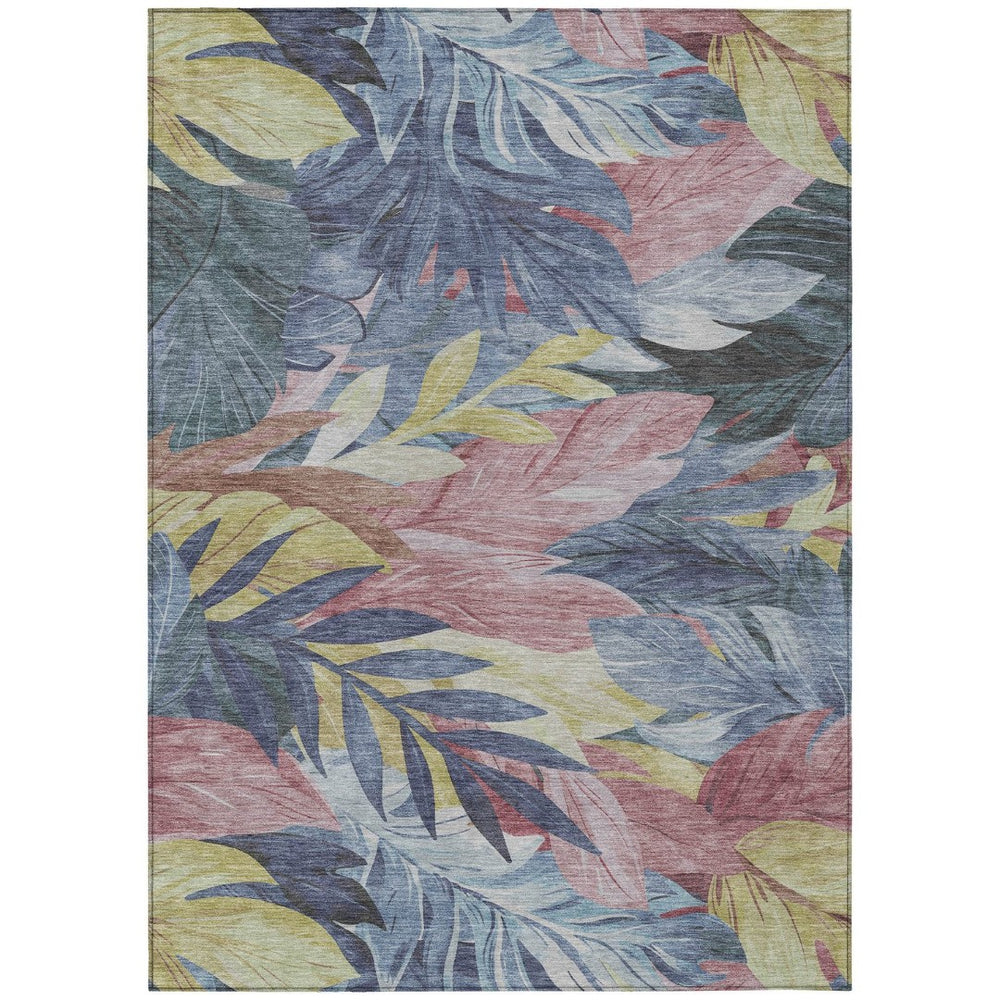HomeRoots 5' Denim Blue and Blush Floral Area Rug - Stylish, Washable, Indoor/Outdoor, Durable Design for Every Home 9' X 12' 611106