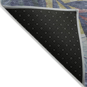 HomeRoots 5' Denim Blue and Blush Floral Area Rug - Stylish, Washable, Indoor/Outdoor, Durable Design for Every Home 9' X 12' 611106