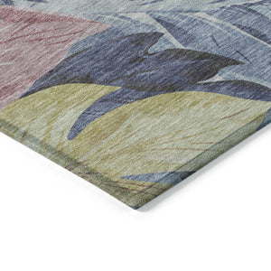 HomeRoots 5' Denim Blue and Blush Floral Area Rug - Stylish, Washable, Indoor/Outdoor, Durable Design for Every Home 9' X 12' 611106