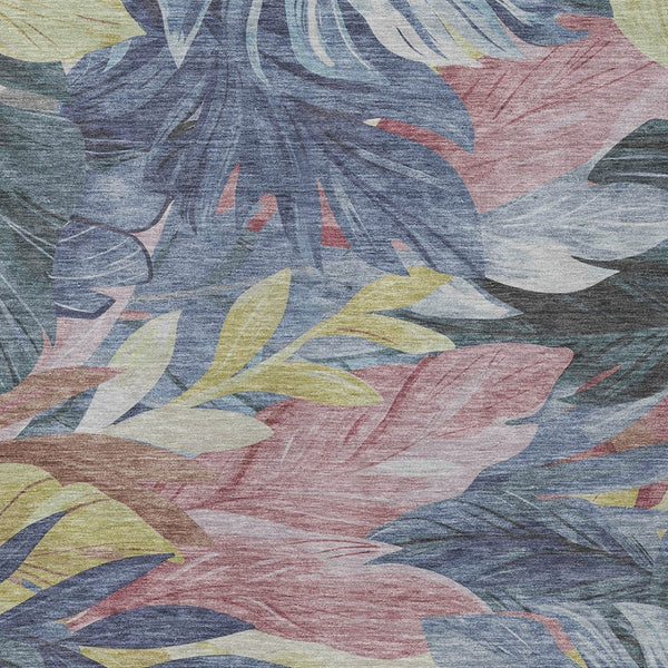 HomeRoots 5' Denim Blue and Blush Floral Area Rug - Stylish, Washable, Indoor/Outdoor, Durable Design for Every Home 9' X 12' 611106