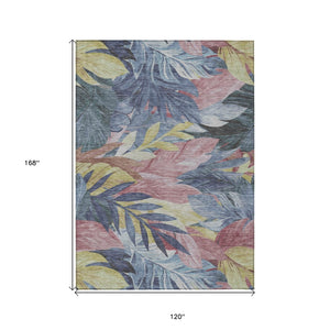 HomeRoots 5' Denim Blue and Blush Floral Area Rug - Stylish, Washable, Indoor/Outdoor, Durable Design for Every Home 10' X 14' 611107