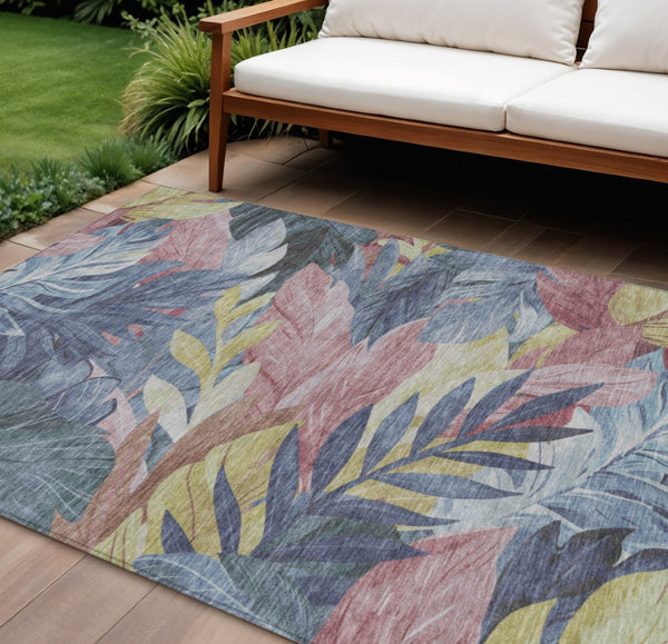 HomeRoots 5' Denim Blue and Blush Floral Area Rug - Stylish, Washable, Indoor/Outdoor, Durable Design for Every Home 10' X 14' 611107