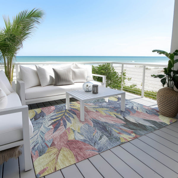 HomeRoots 5' Denim Blue and Blush Floral Area Rug - Stylish, Washable, Indoor/Outdoor, Durable Design for Every Home 10' X 14' 611107