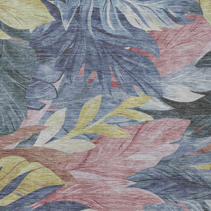 HomeRoots 5' Denim Blue and Blush Floral Area Rug - Stylish, Washable, Indoor/Outdoor, Durable Design for Every Home 10' X 14' 611107