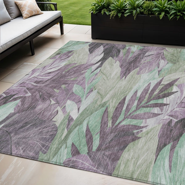 HomeRoots 5' Vibrant Lavender and Lilac Floral Washable Area Rug for Indoor and Outdoor Elegance and Durability 5' X 8' 611115