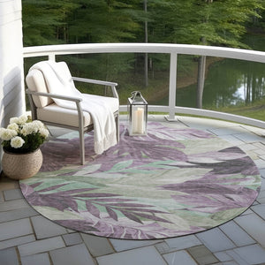 HomeRoots 5' Vibrant Lavender and Lilac Floral Washable Area Rug for Indoor and Outdoor Elegance and Durability 8' Round 611116