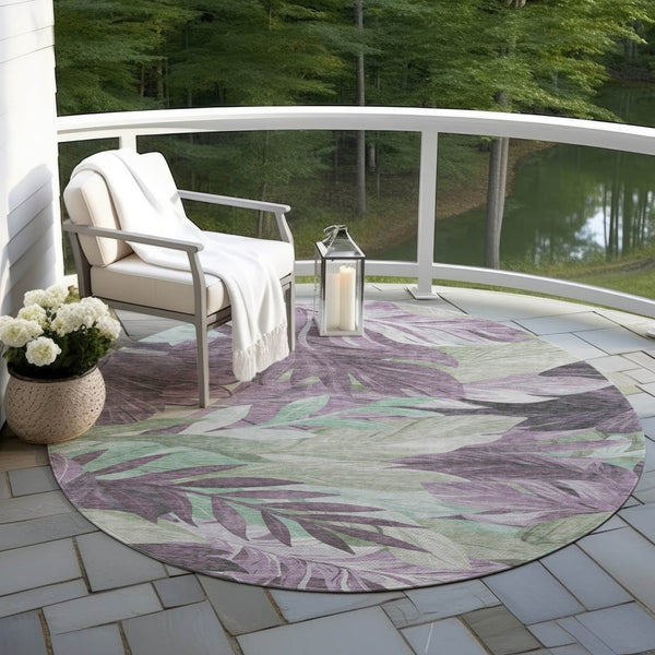 HomeRoots 5' Vibrant Lavender and Lilac Floral Washable Area Rug for Indoor and Outdoor Elegance and Durability 8' Round 611116