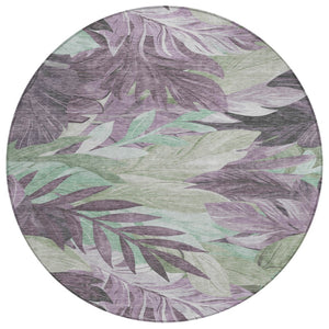 HomeRoots 5' Vibrant Lavender and Lilac Floral Washable Area Rug for Indoor and Outdoor Elegance and Durability 8' Round 611116