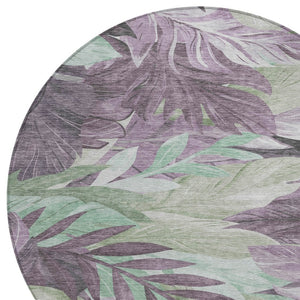 HomeRoots 5' Vibrant Lavender and Lilac Floral Washable Area Rug for Indoor and Outdoor Elegance and Durability 8' Round 611116