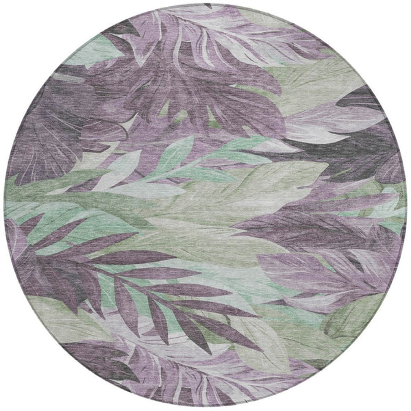 HomeRoots 5' Vibrant Lavender and Lilac Floral Washable Area Rug for Indoor and Outdoor Elegance and Durability 8' Round 611116