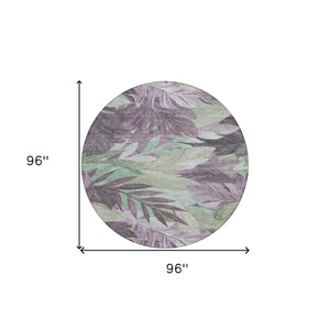 HomeRoots 5' Vibrant Lavender and Lilac Floral Washable Area Rug for Indoor and Outdoor Elegance and Durability 8' Round 611116