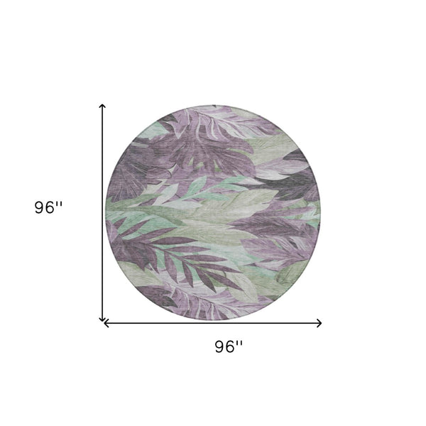 HomeRoots 5' Vibrant Lavender and Lilac Floral Washable Area Rug for Indoor and Outdoor Elegance and Durability 8' Round 611116
