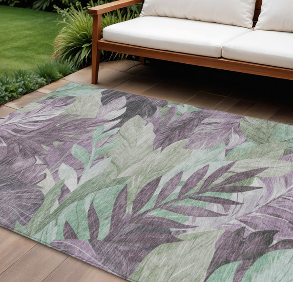 HomeRoots 5' Vibrant Lavender and Lilac Floral Washable Area Rug for Indoor and Outdoor Elegance and Durability 10' X 14' 611119