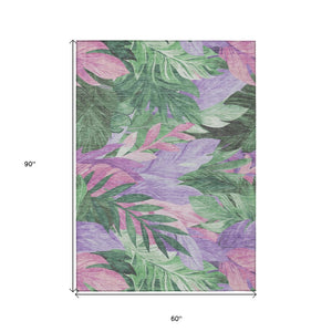 HomeRoots 5' Sage and Mint Green Floral Washable Area Rug - Versatile Indoor/Outdoor Design for Every Space 5' X 8' 611121
