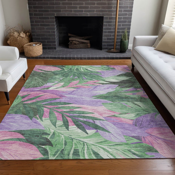 HomeRoots 5' Sage and Mint Green Floral Washable Area Rug - Versatile Indoor/Outdoor Design for Every Space 5' X 8' 611121