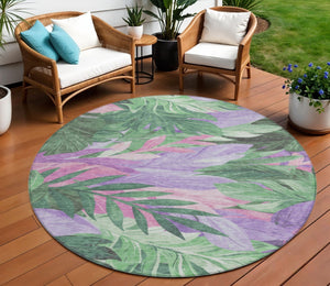 HomeRoots 5' Sage and Mint Green Floral Washable Area Rug - Versatile Indoor/Outdoor Design for Every Space 8' Round 611122