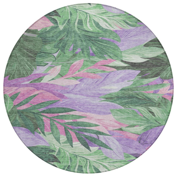 HomeRoots 5' Sage and Mint Green Floral Washable Area Rug - Versatile Indoor/Outdoor Design for Every Space 8' Round 611122