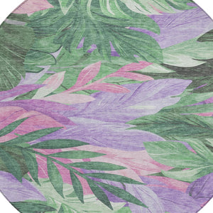 HomeRoots 5' Sage and Mint Green Floral Washable Area Rug - Versatile Indoor/Outdoor Design for Every Space 8' Round 611122