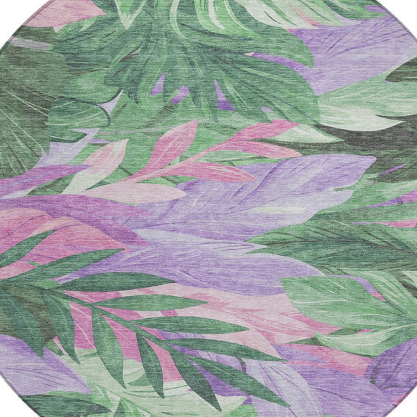 HomeRoots 5' Sage and Mint Green Floral Washable Area Rug - Versatile Indoor/Outdoor Design for Every Space 8' Round 611122