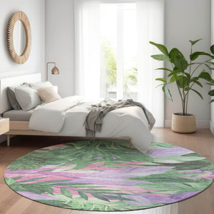 HomeRoots 5' Sage and Mint Green Floral Washable Area Rug - Versatile Indoor/Outdoor Design for Every Space 8' Round 611122