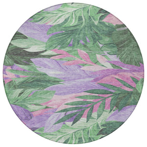 HomeRoots 5' Sage and Mint Green Floral Washable Area Rug - Versatile Indoor/Outdoor Design for Every Space 8' Round 611122