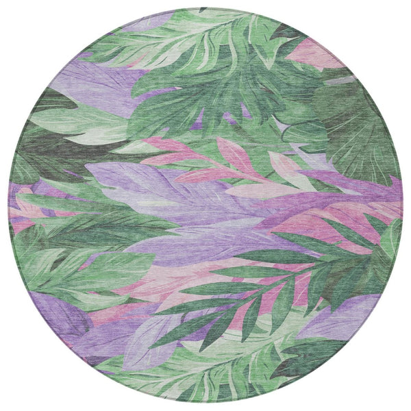 HomeRoots 5' Sage and Mint Green Floral Washable Area Rug - Versatile Indoor/Outdoor Design for Every Space 8' Round 611122