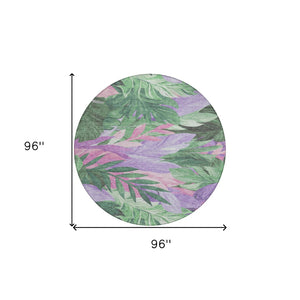 HomeRoots 5' Sage and Mint Green Floral Washable Area Rug - Versatile Indoor/Outdoor Design for Every Space 8' Round 611122