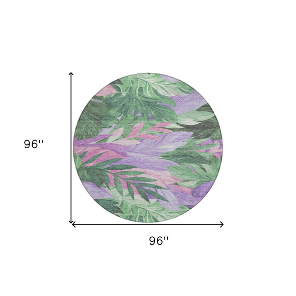 HomeRoots 5' Sage and Mint Green Floral Washable Area Rug - Versatile Indoor/Outdoor Design for Every Space 8' Round 611122