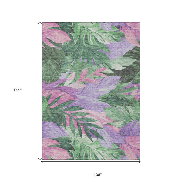 HomeRoots 5' Sage and Mint Green Floral Washable Area Rug - Versatile Indoor/Outdoor Design for Every Space 9' X 12' 611124