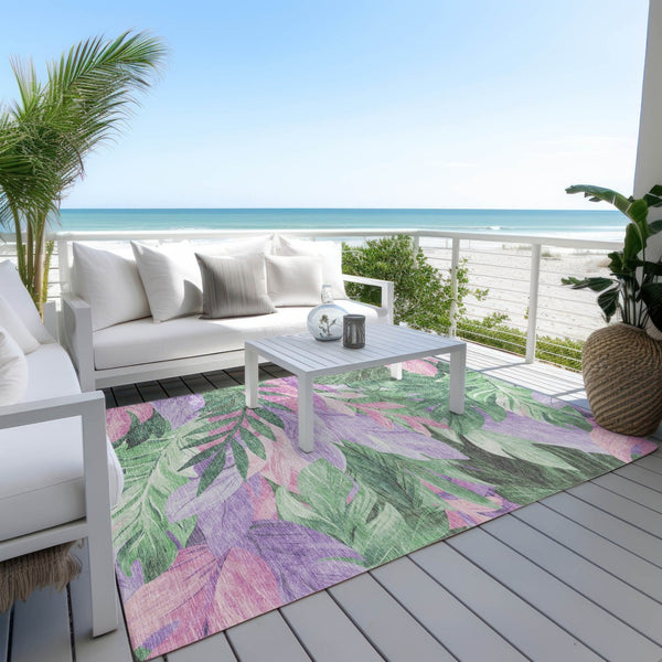 HomeRoots 5' Sage and Mint Green Floral Washable Area Rug - Versatile Indoor/Outdoor Design for Every Space 9' X 12' 611124