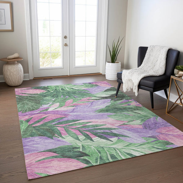 HomeRoots 5' Sage and Mint Green Floral Washable Area Rug - Versatile Indoor/Outdoor Design for Every Space 9' X 12' 611124