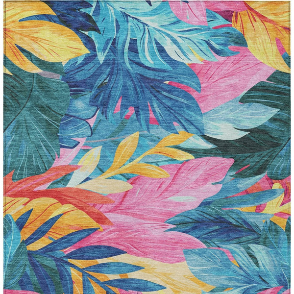 HomeRoots 5' Sky Blue and Pink Floral Area Rug – Durable, Washable Design for Indoor and Outdoor Use, Stylish Decor 5' X 8' 611127