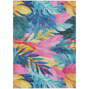 HomeRoots 5' Sky Blue and Pink Floral Area Rug – Durable, Washable Design for Indoor and Outdoor Use, Stylish Decor 5' X 8' 611127