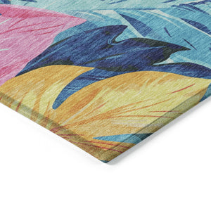HomeRoots 5' Sky Blue and Pink Floral Area Rug – Durable, Washable Design for Indoor and Outdoor Use, Stylish Decor 5' X 8' 611127
