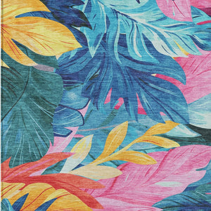 HomeRoots 5' Sky Blue and Pink Floral Area Rug – Durable, Washable Design for Indoor and Outdoor Use, Stylish Decor 5' X 8' 611127