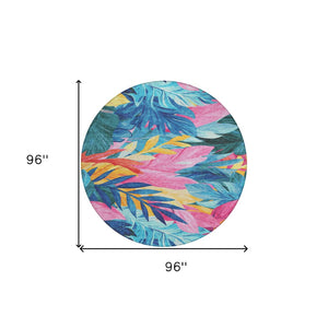HomeRoots 5' Sky Blue and Pink Floral Area Rug – Durable, Washable Design for Indoor and Outdoor Use, Stylish Decor 8' Round 611128