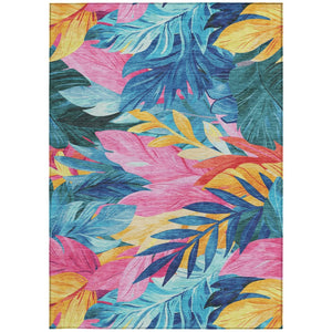 HomeRoots 5' Sky Blue and Pink Floral Area Rug – Durable, Washable Design for Indoor and Outdoor Use, Stylish Decor 8' X 10' 611129
