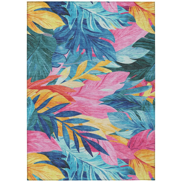 HomeRoots 5' Sky Blue and Pink Floral Area Rug – Durable, Washable Design for Indoor and Outdoor Use, Stylish Decor 8' X 10' 611129